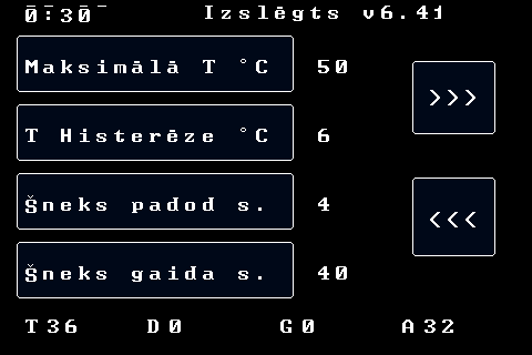 Katla temperatūras un granulu padeves iestatījumi