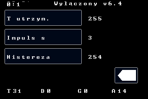 Ustawienia temperatury i histerezy zaworu