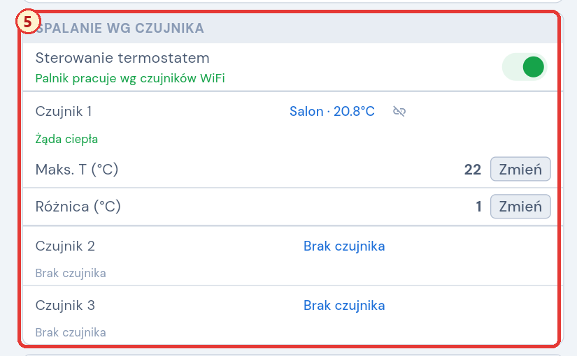 Spalanie przez czujnik ze znacznikiem 5