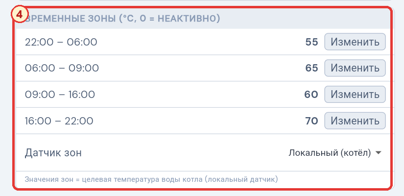 Настройки временных зон с маркером 4